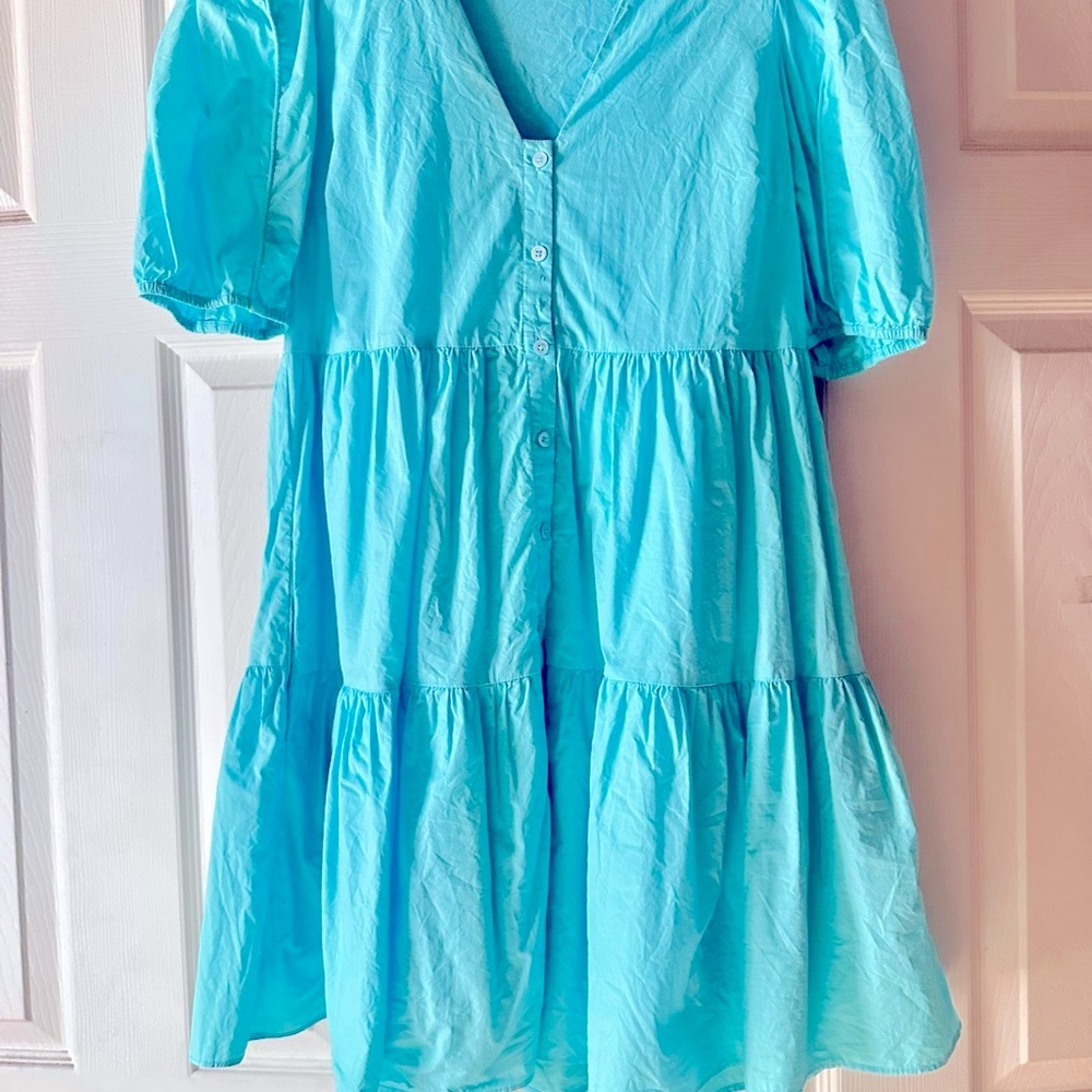 English Factory Blue Puff Sleeve Tiered Blouse